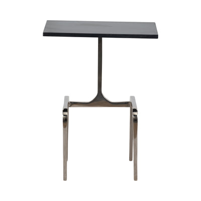22" 4-LEGGED ACCENT TABLE, BLACK MARBLE, NICKEL