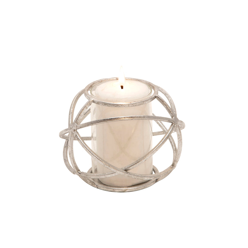 S/2 6" ORB CANDLE HOLDER , SILVER