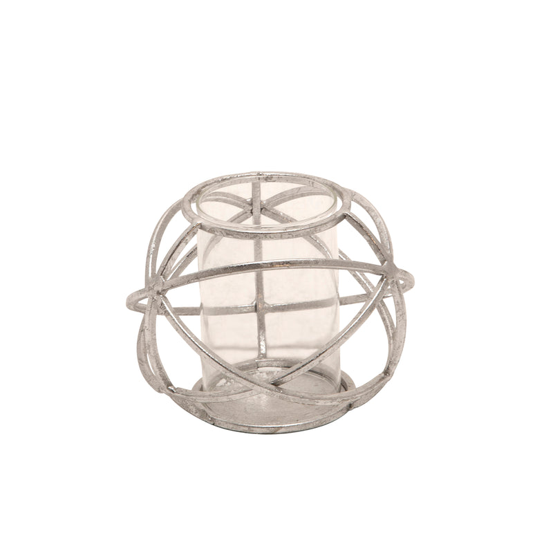 S/2 6" ORB CANDLE HOLDER , SILVER