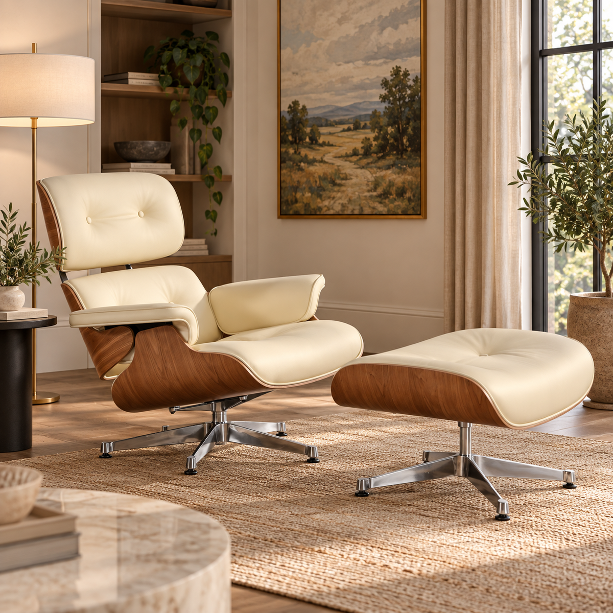 Palisander Wood Lounge Chair - Beige