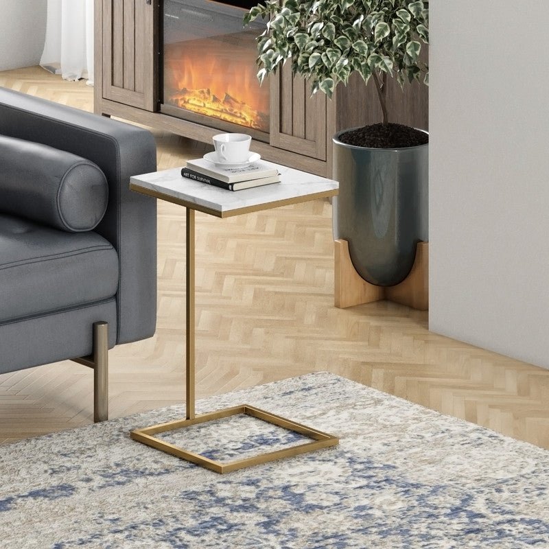 14Inch Brass Martini Square Table With Carrara Marble Accent & End Tables| Roots Furniture