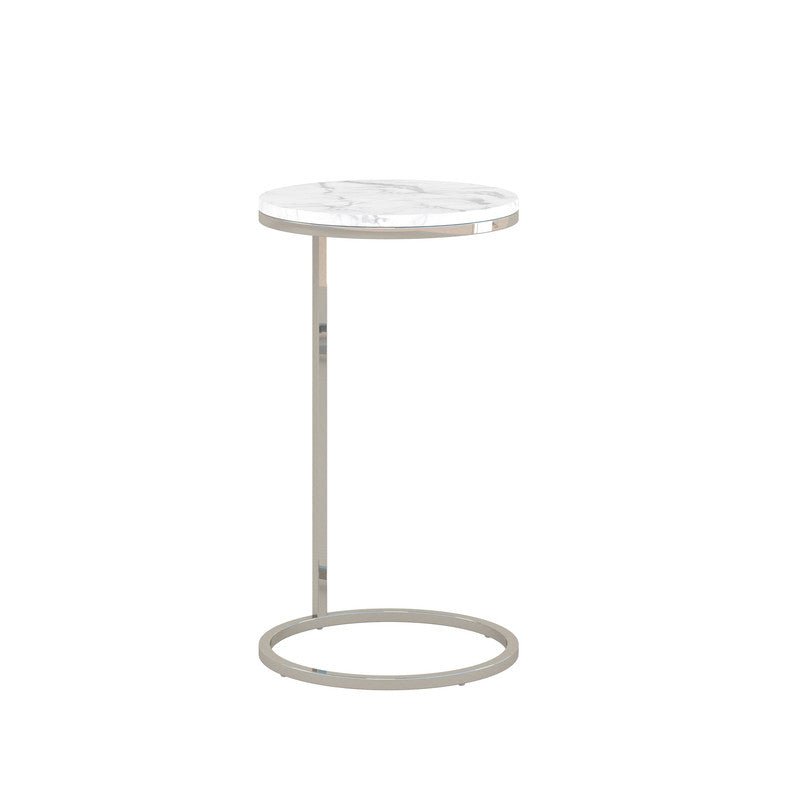 14Inch Brushed Nickel Martini Round Table With Carrara Marble Accent & End Tables| Roots Furniture