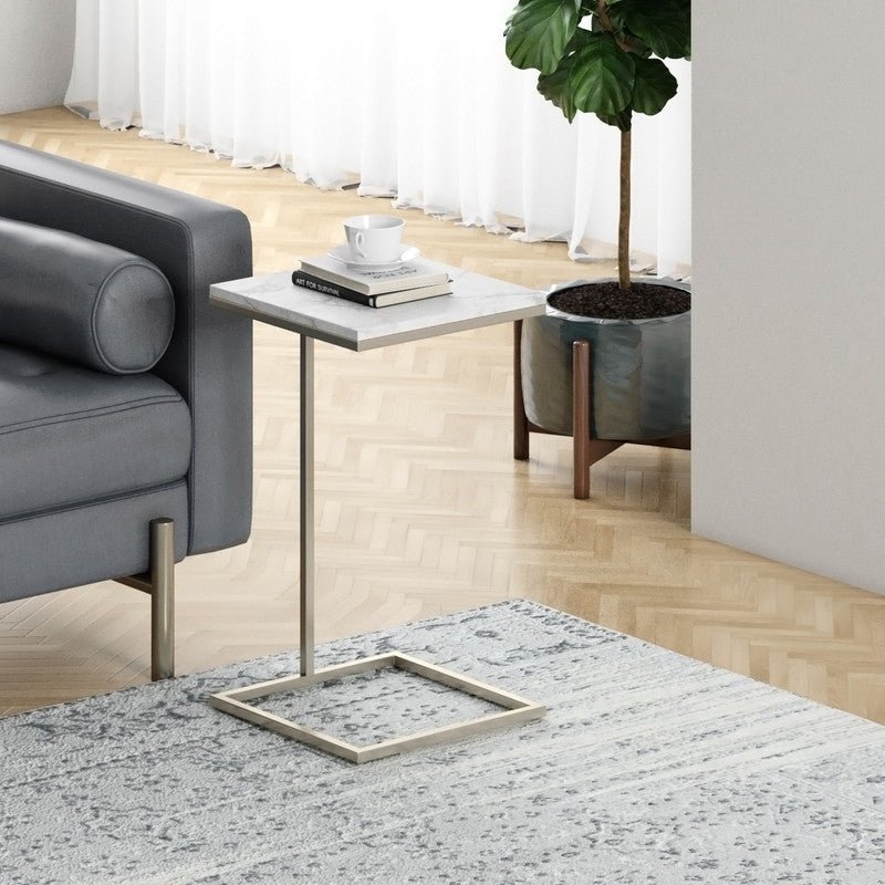 14Inch Brushed Nickel Martini Square Table With Carrara Marble Accent & End Tables| Roots Furniture