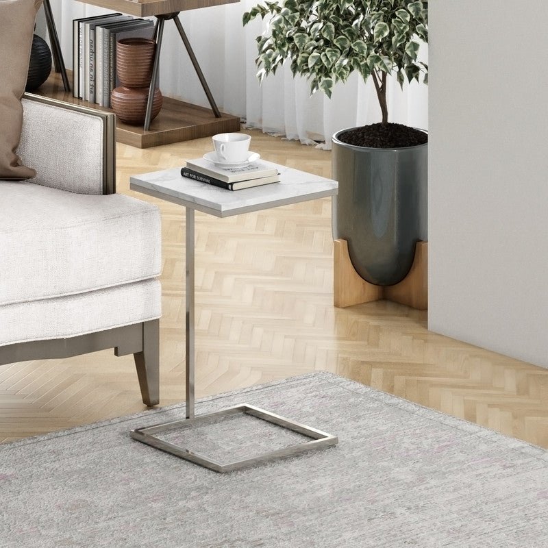 14Inch Plated Nickel Martini Square Table With Carrara Marble Accent & End Tables| Roots Furniture