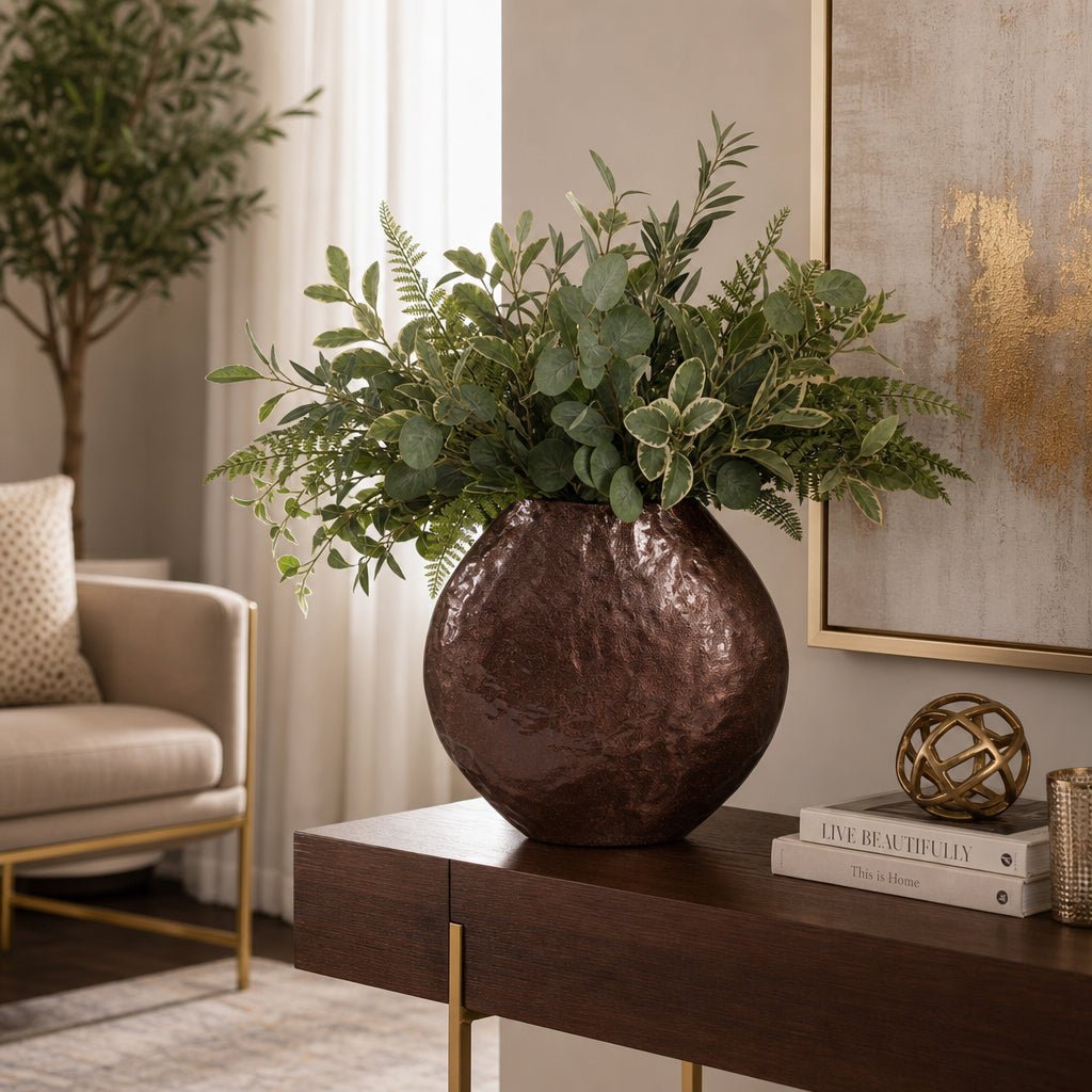 14x14" Enamel Finish Metal Vase, Brown Vases and Jars| Sagebrook Home