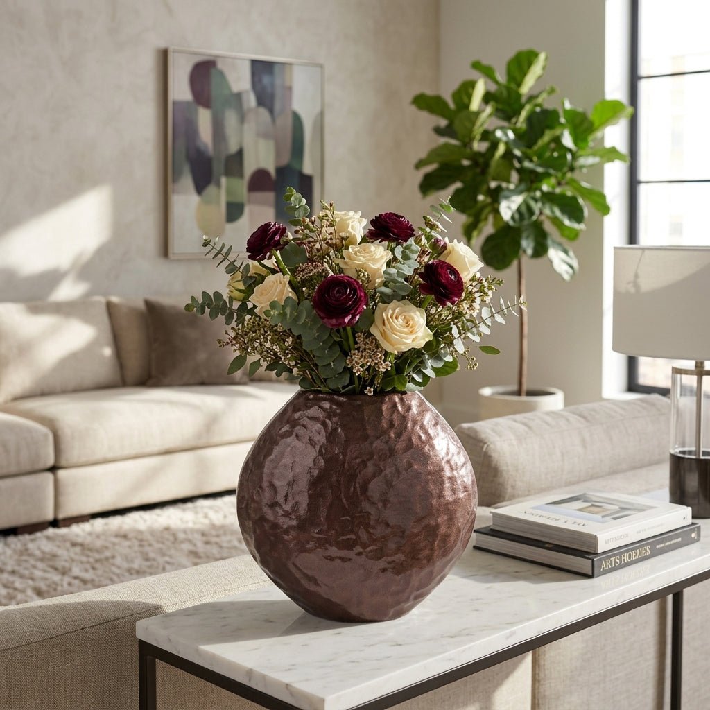 14x14" Enamel Finish Metal Vase, Brown Vases and Jars| Sagebrook Home