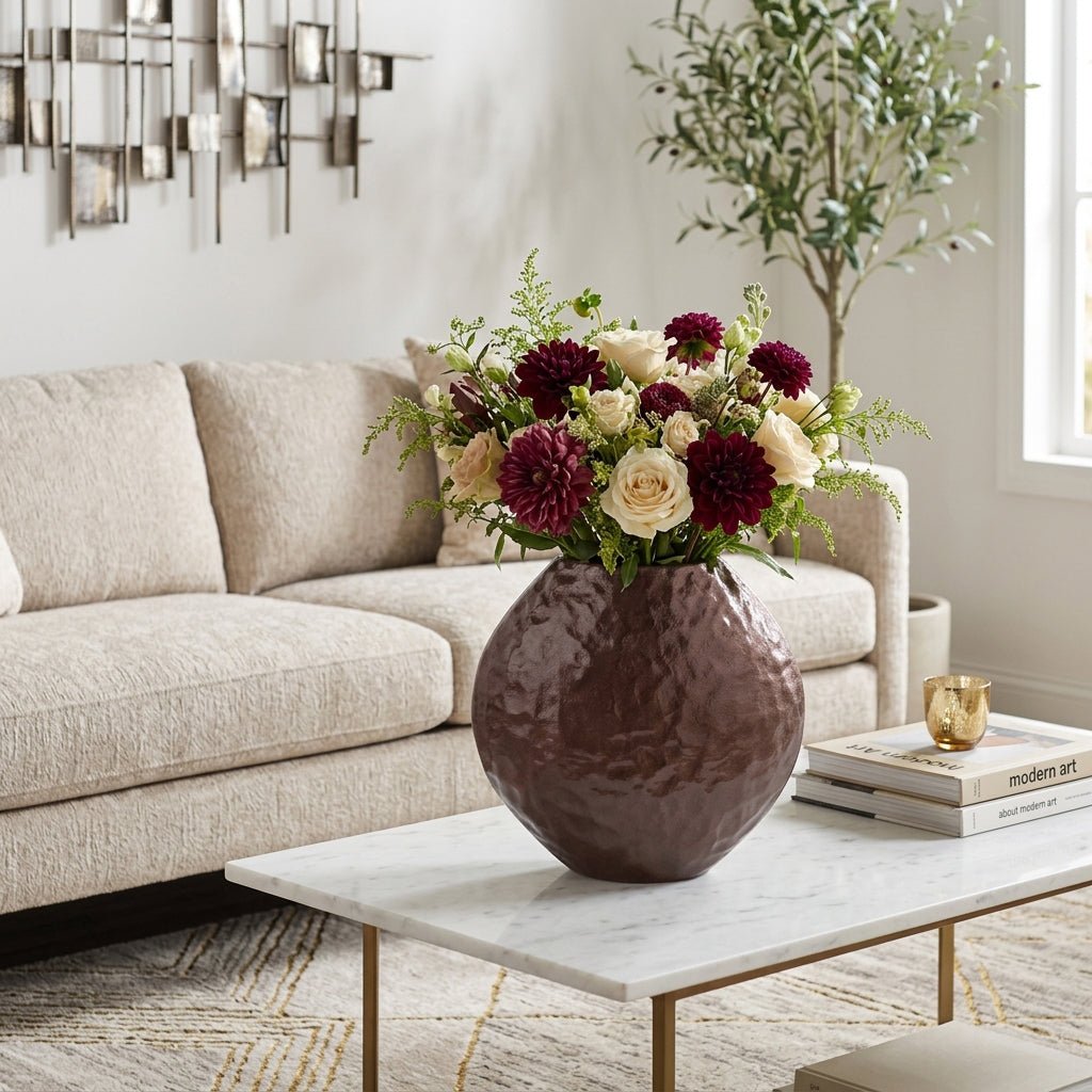 14x14" Enamel Finish Metal Vase, Brown Vases and Jars| Sagebrook Home