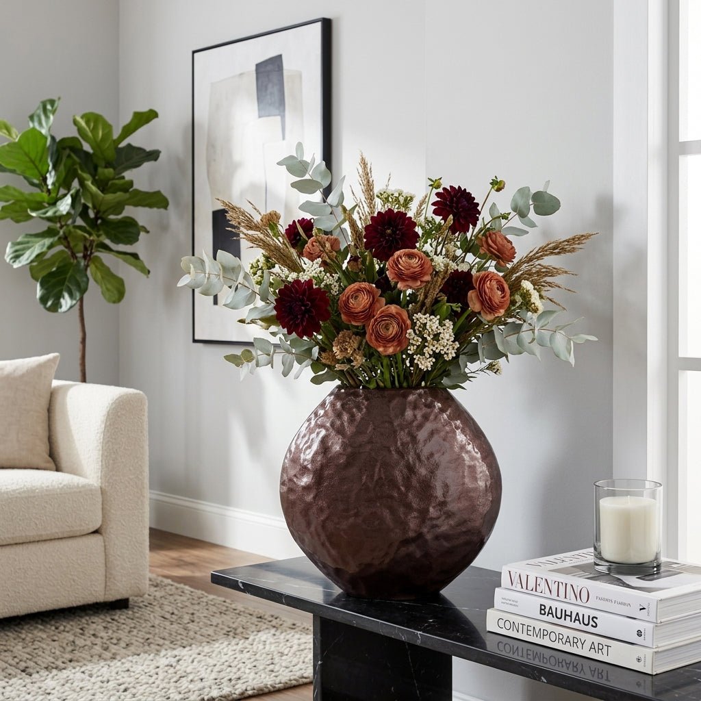 14x14" Enamel Finish Metal Vase, Brown Vases and Jars| Sagebrook Home
