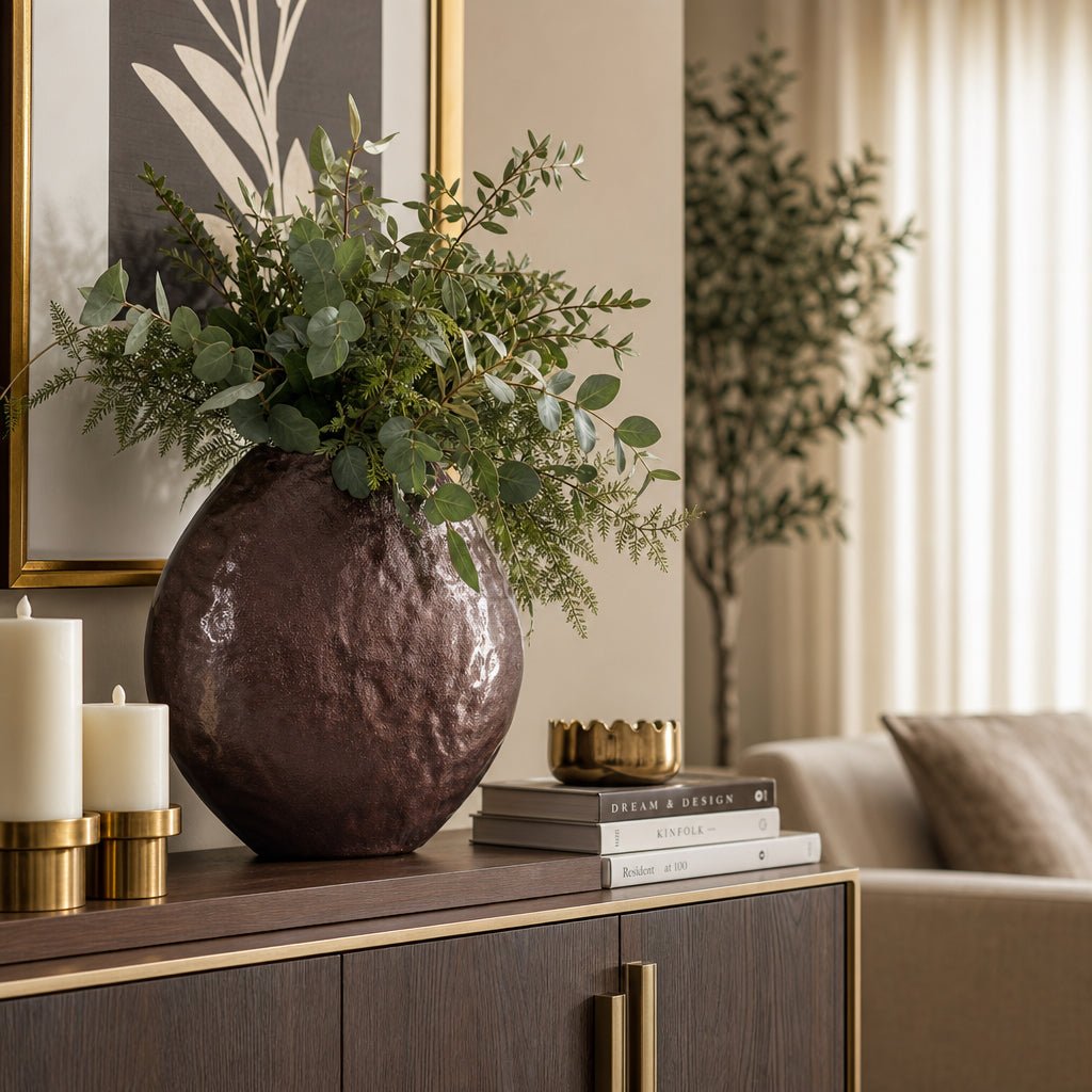 14x14" Enamel Finish Metal Vase, Brown Vases and Jars| Sagebrook Home