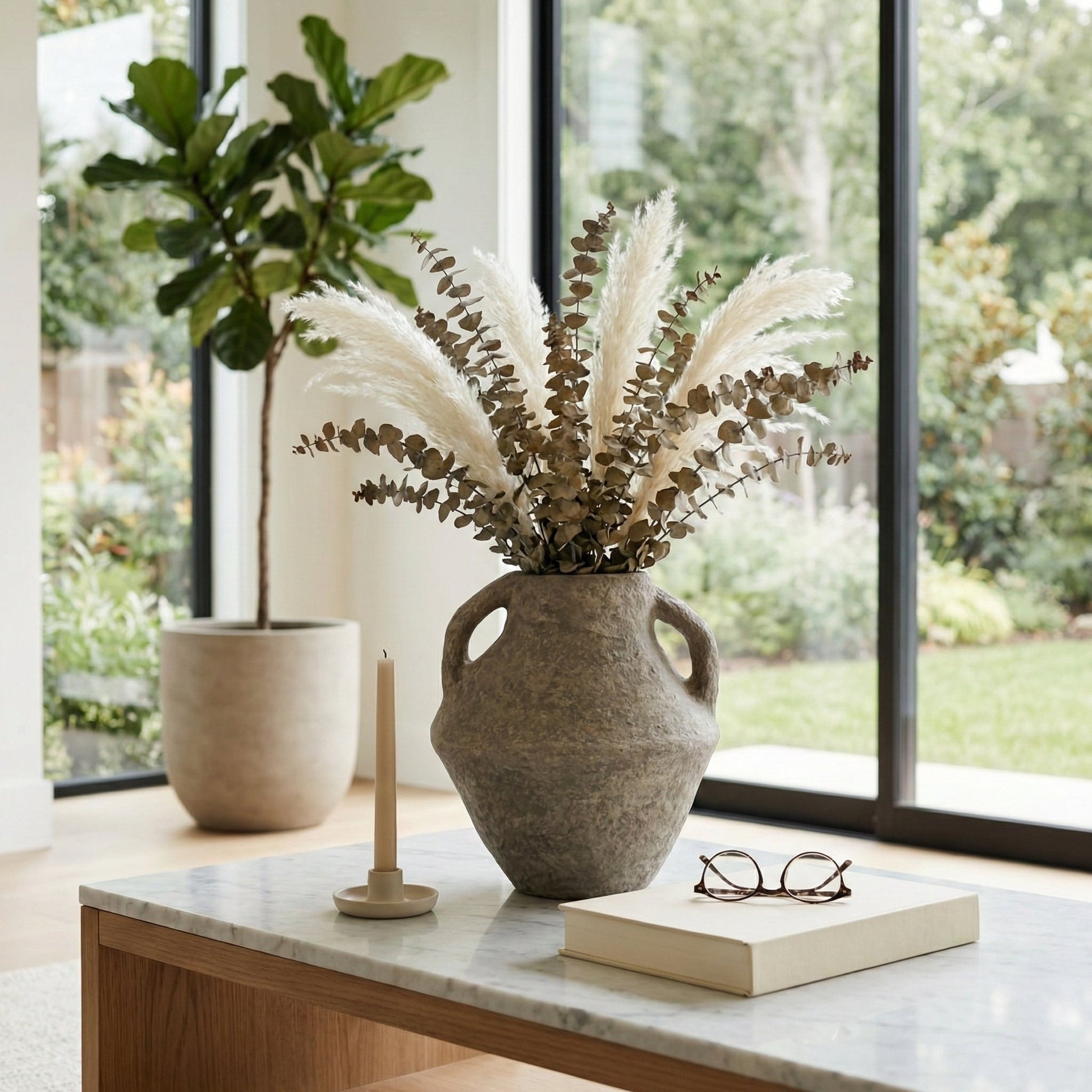 14x14" Paper Mache Vase With Handles, Taupe Vases and Jars| Sagebrook Home