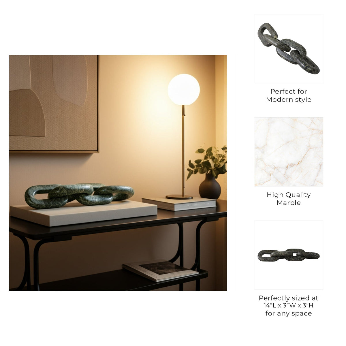 14X3" 4-LINK MARBLE CHAIN, FOREST GREEN Table Decors| Sagebrook Home