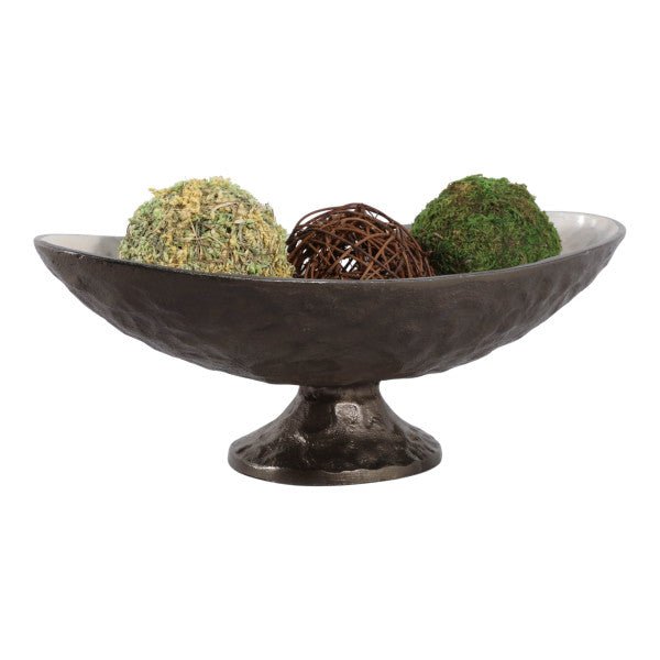 14X7" OVAL PEDESTAL BOWL W/ENAMEL, WHT/BRASS ANTIQ Bowl| Sagebrook Home