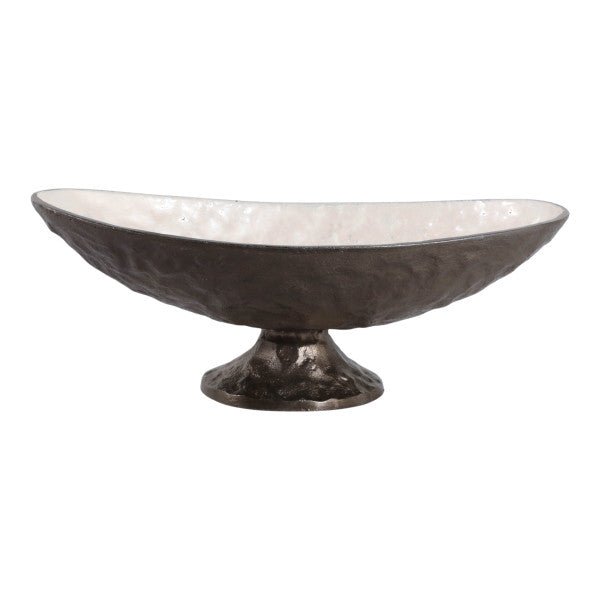 14X7" OVAL PEDESTAL BOWL W/ENAMEL, WHT/BRASS ANTIQ Bowl| Sagebrook Home