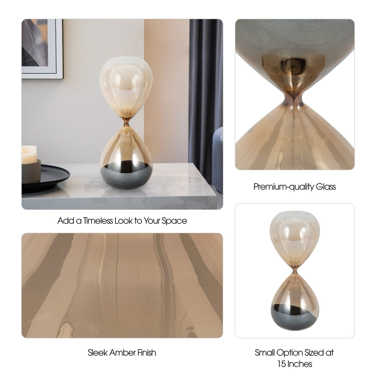15" Ada Small Amber Hourglass Table Decors| Sagebrook Home