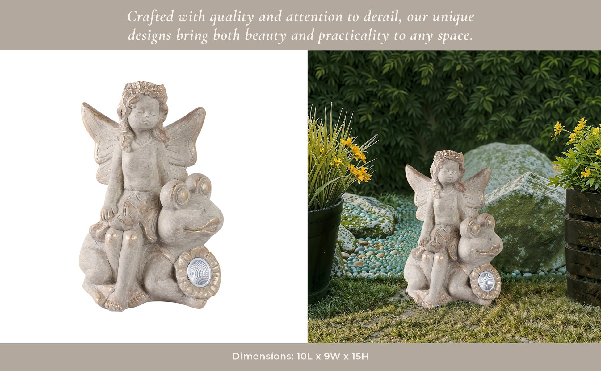 15" Garden Fairy On Solar Frog, Ivory Planter| Sagebrook Home