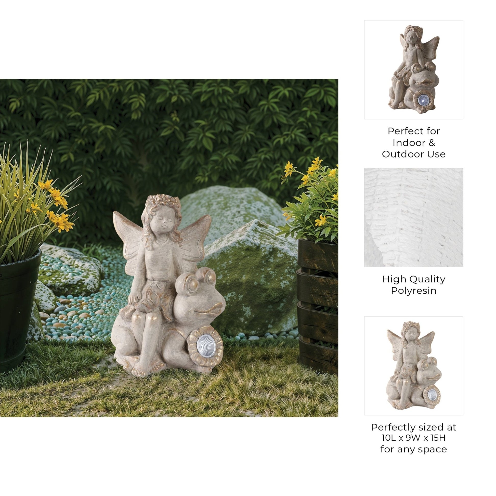 15" Garden Fairy On Solar Frog, Ivory Planter| Sagebrook Home