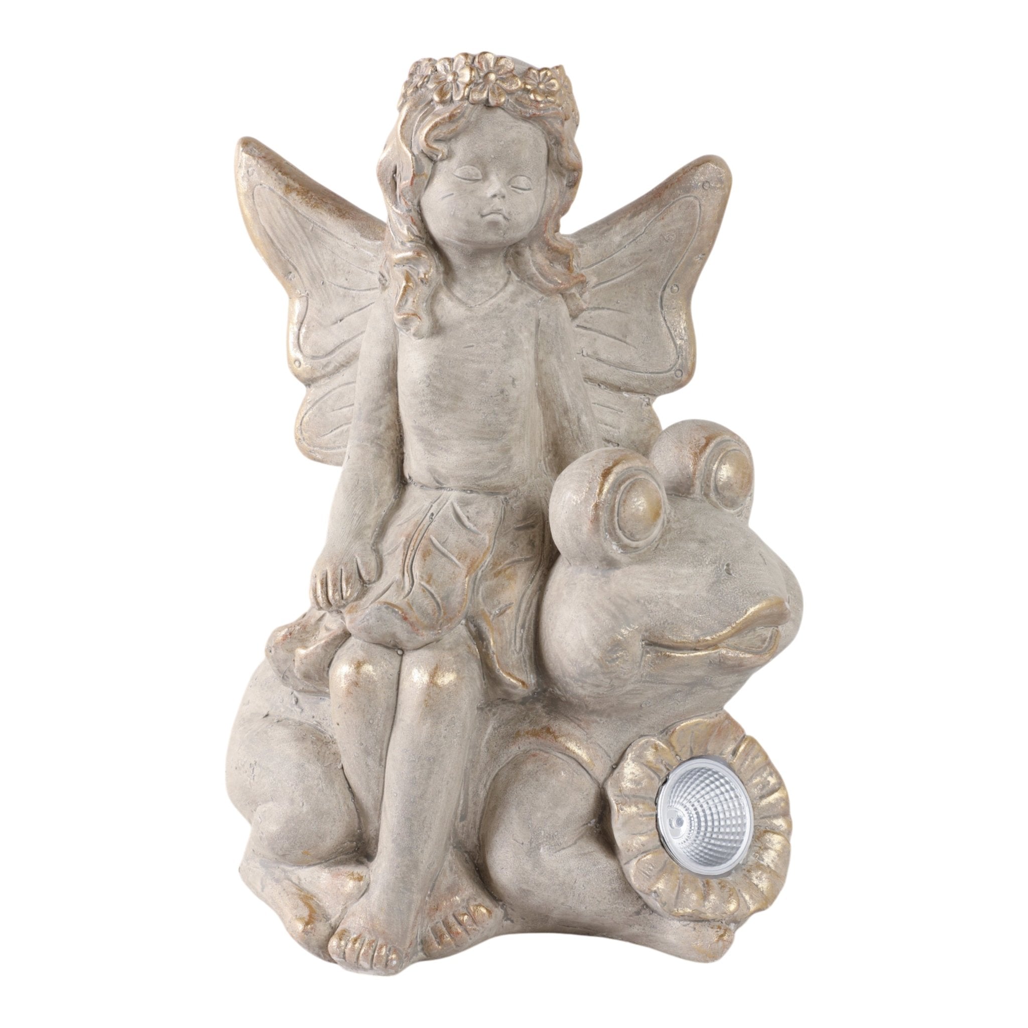 15" Garden Fairy On Solar Frog, Ivory Planter| Sagebrook Home