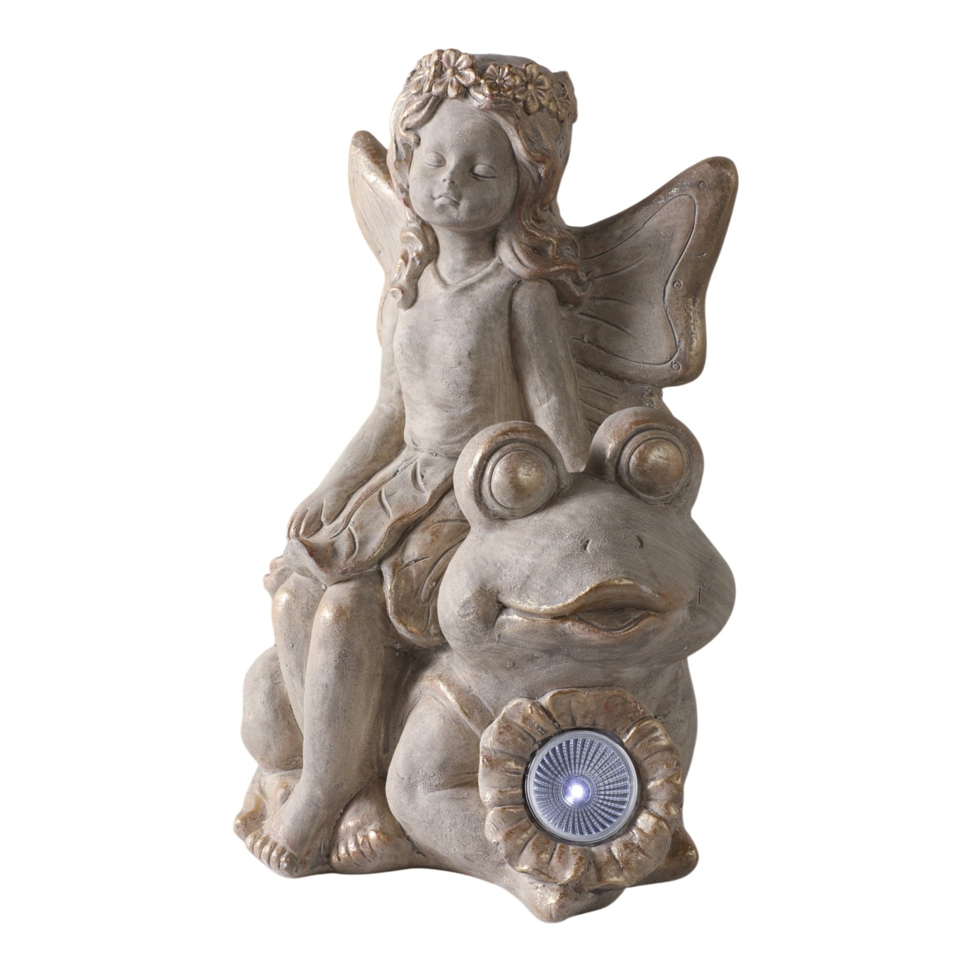 15" Garden Fairy On Solar Frog, Ivory Planter| Sagebrook Home