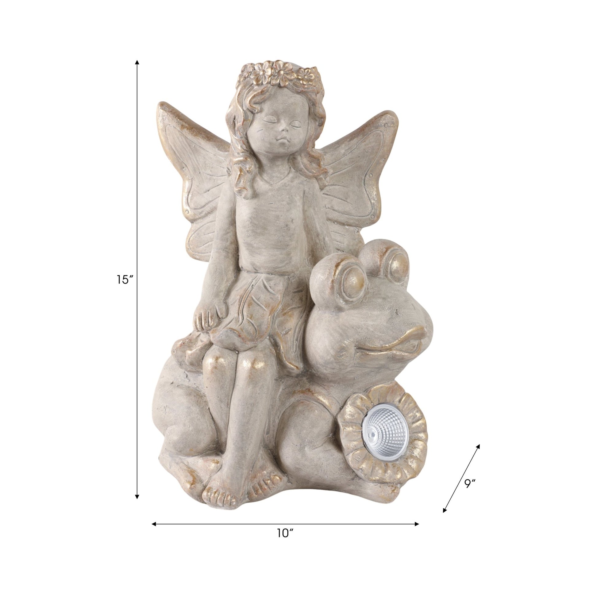 15" Garden Fairy On Solar Frog, Ivory Planter| Sagebrook Home