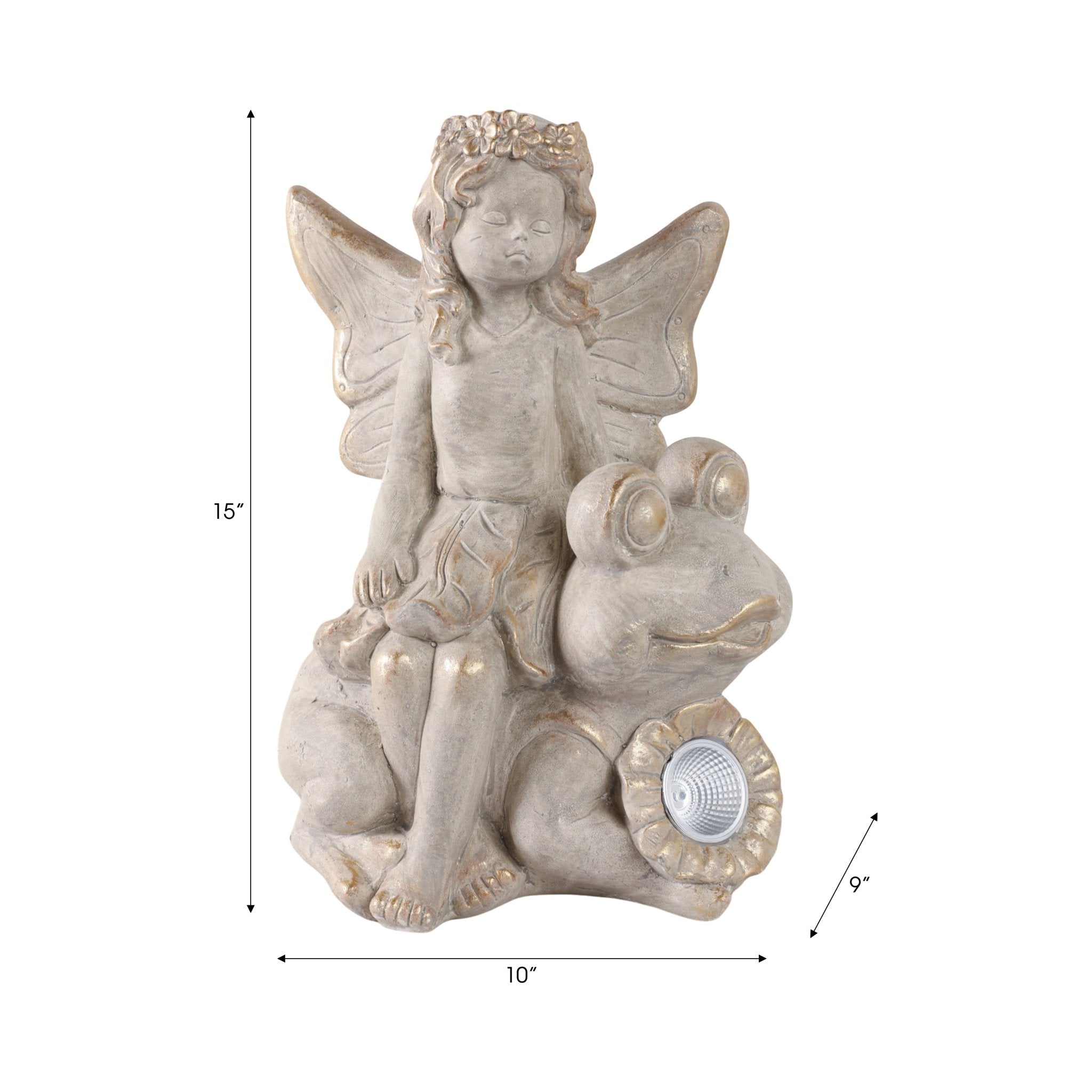 15" Garden Fairy On Solar Frog, Ivory Planter| Sagebrook Home