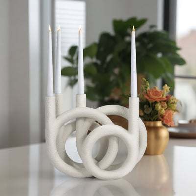 15" Looped 4 - taper Candleholder, White - Al Rugaib Furniture