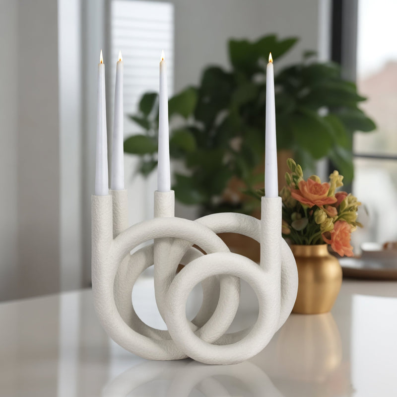15" Looped 4 - taper Candleholder, White - Al Rugaib Furniture
