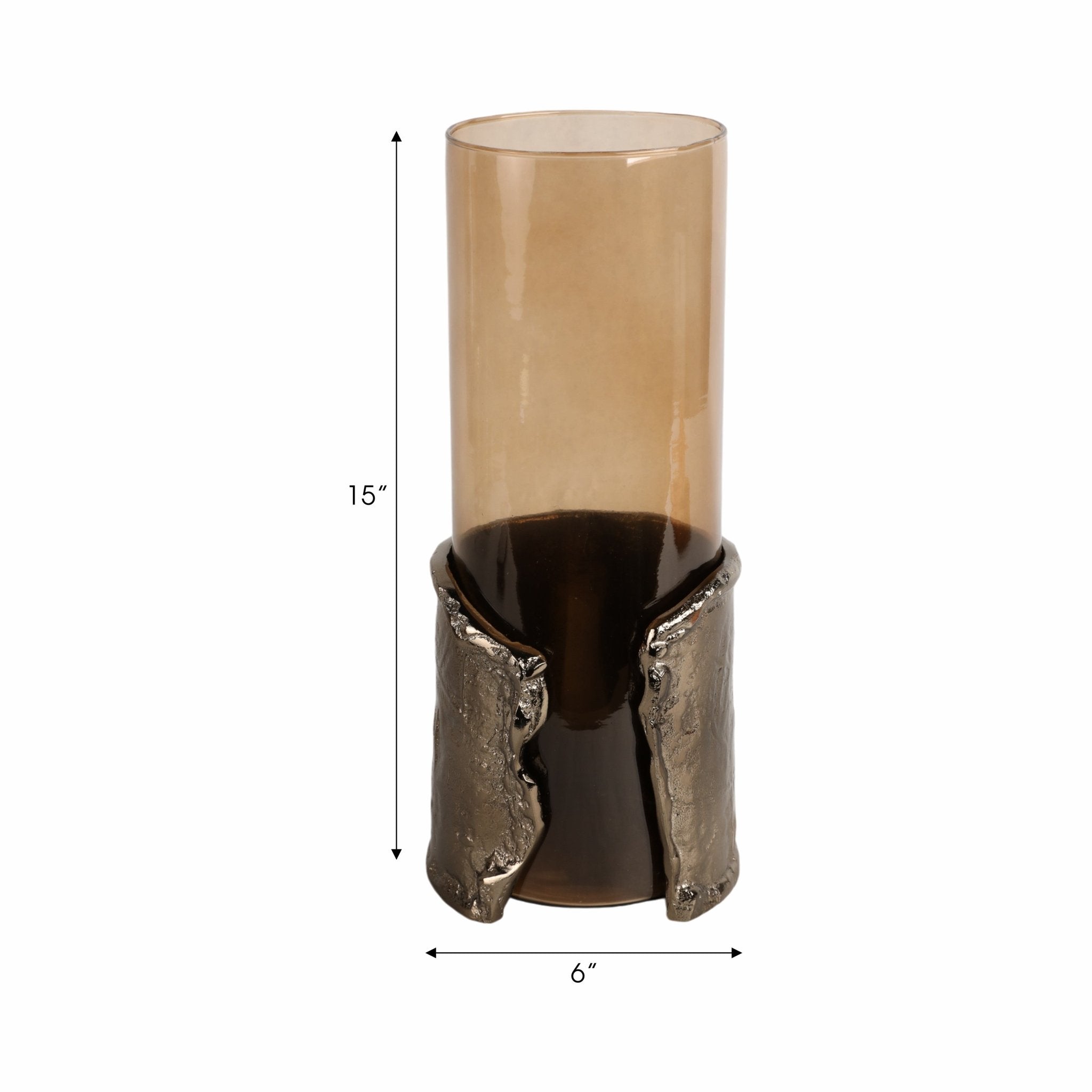 15" MAPUTO LG CANDLE HOLDER GLASS, BROWN Candle Holders| Sagebrook Home