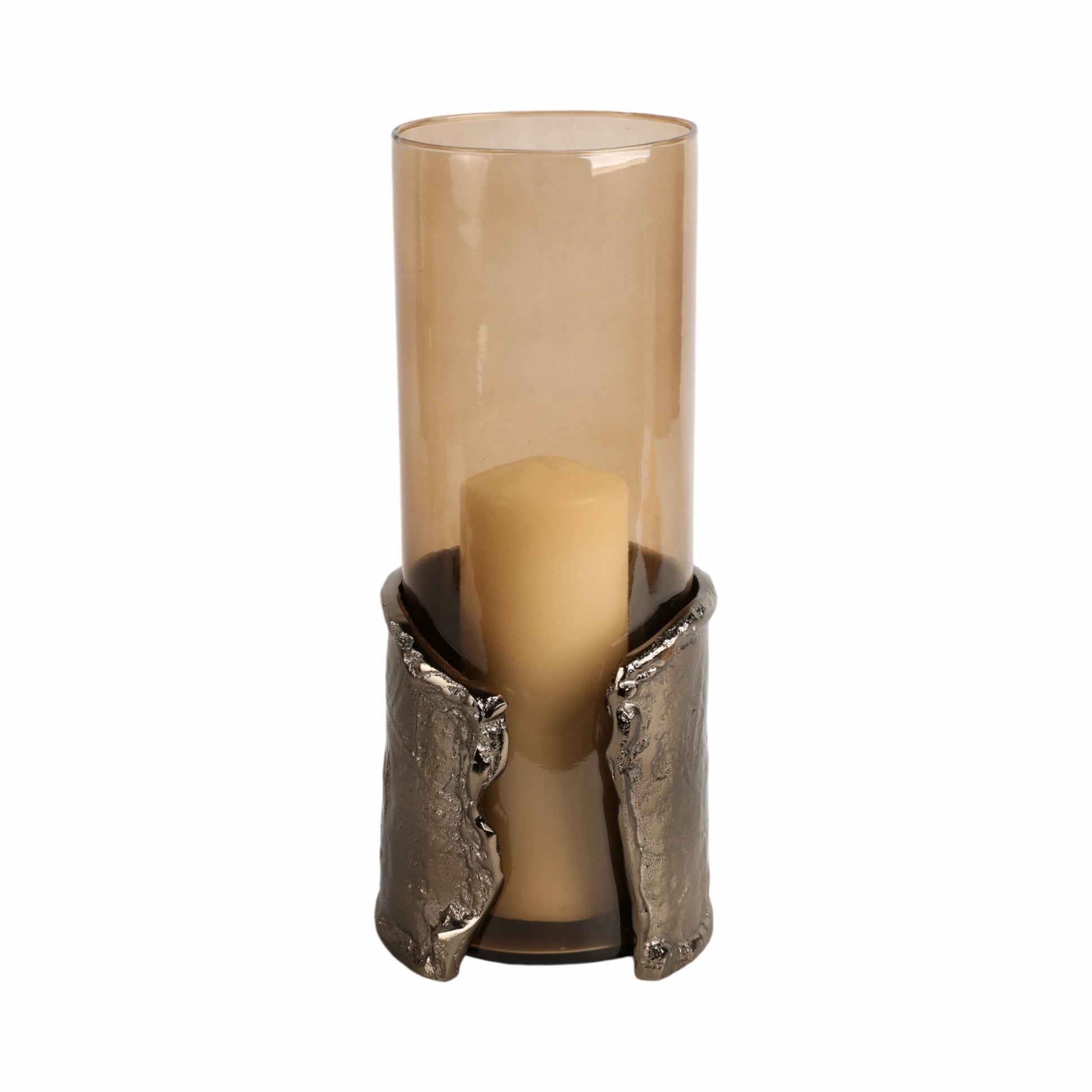 15" MAPUTO LG CANDLE HOLDER GLASS, BROWN Candle Holders| Sagebrook Home