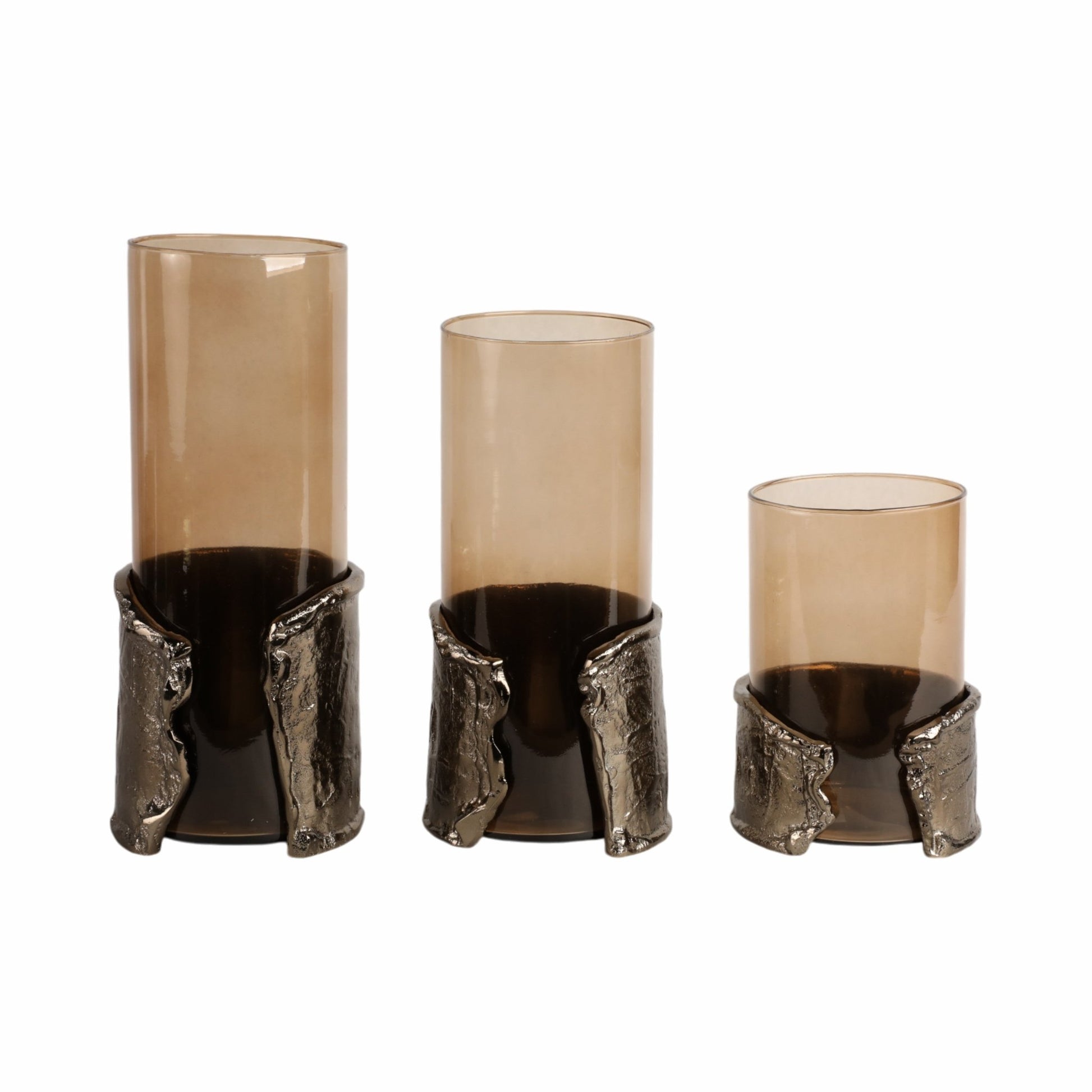 15" MAPUTO LG CANDLE HOLDER GLASS, BROWN Candle Holders| Sagebrook Home