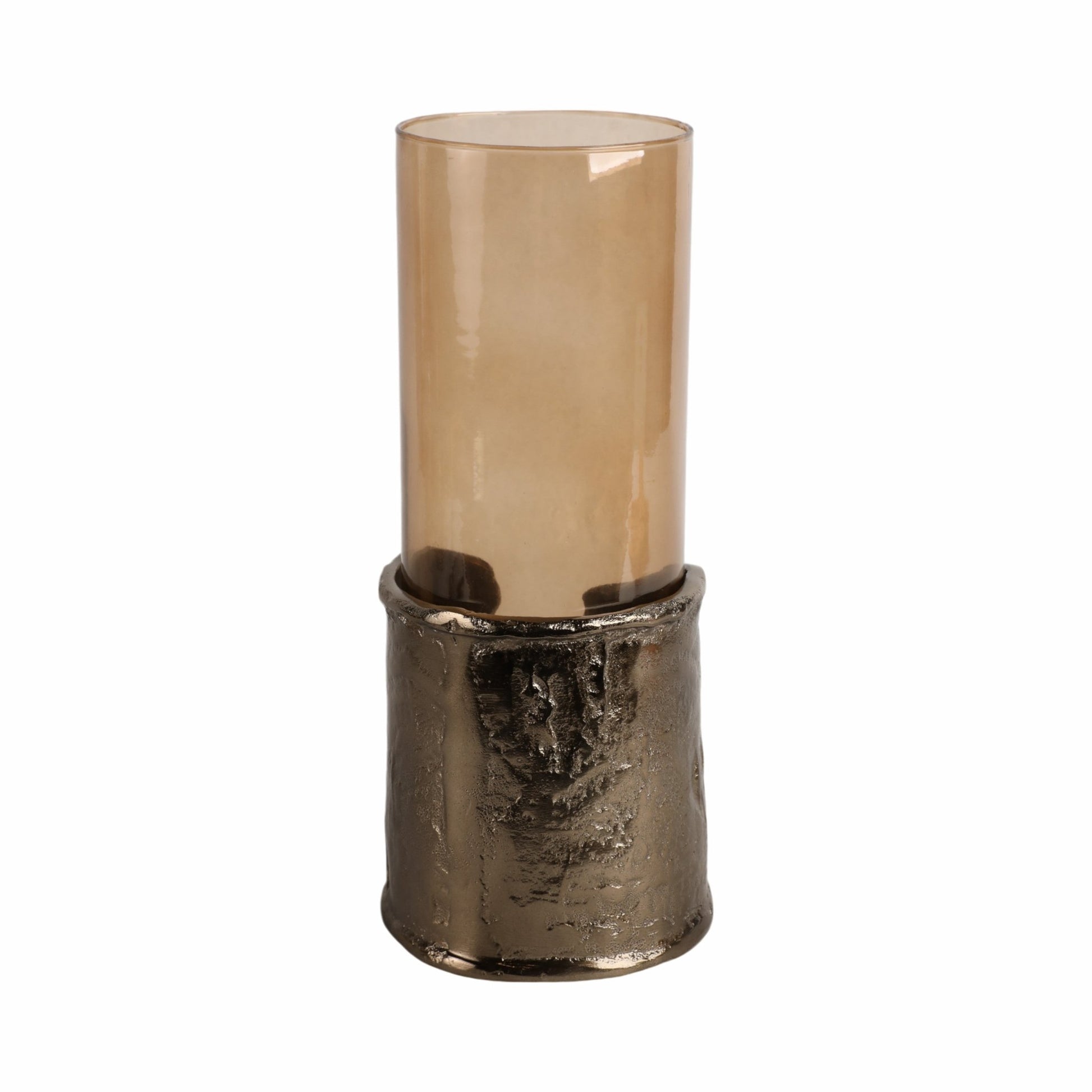 15" MAPUTO LG CANDLE HOLDER GLASS, BROWN Candle Holders| Sagebrook Home