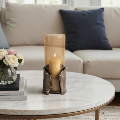 15" MAPUTO LG CANDLE HOLDER GLASS, BROWN - Al Rugaib Furniture