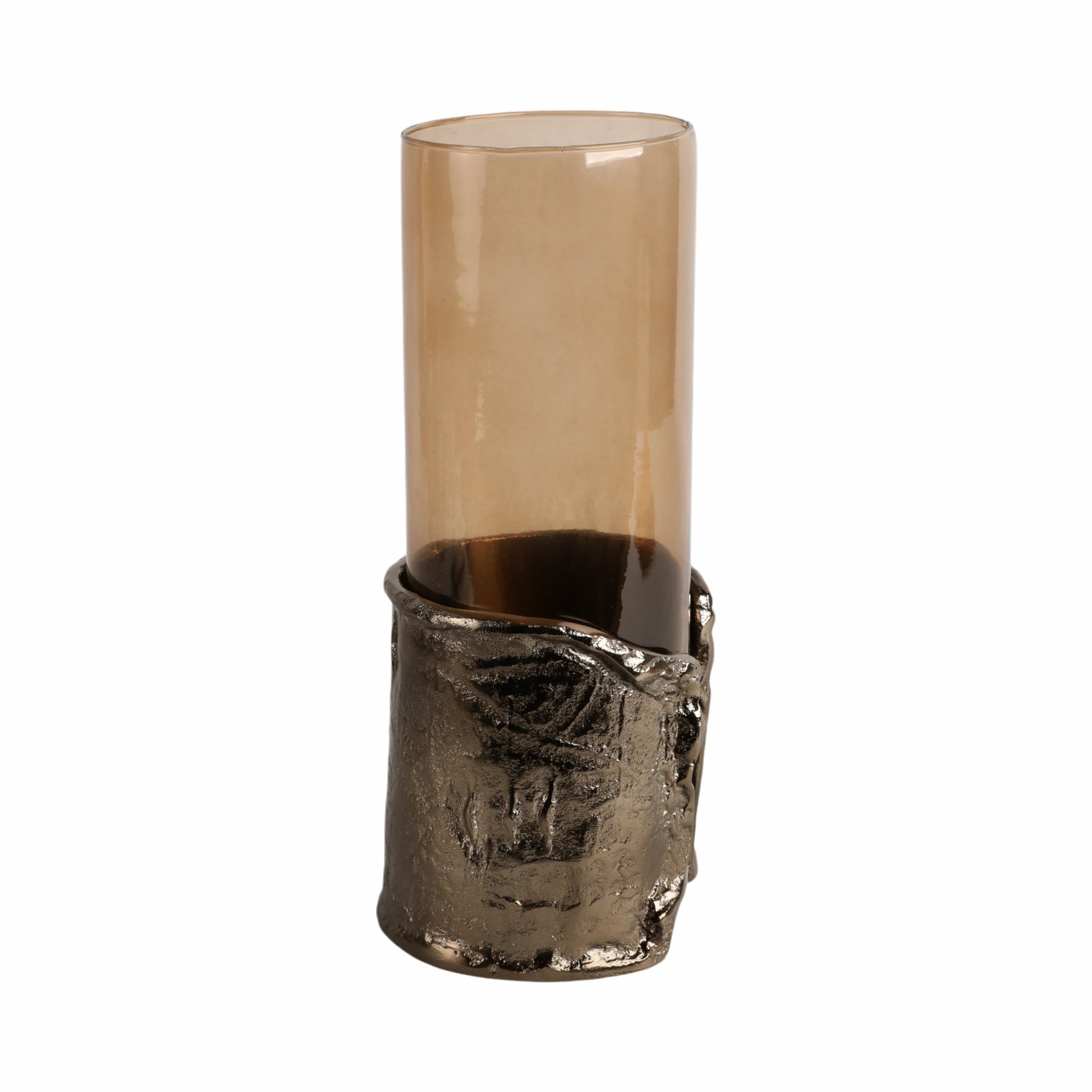15" MAPUTO LG CANDLE HOLDER GLASS, BROWN Candle Holders| Sagebrook Home