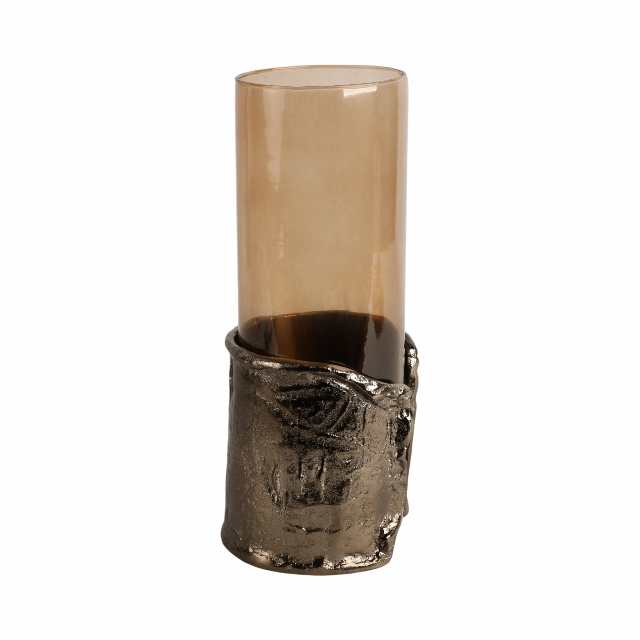 15" MAPUTO LG CANDLE HOLDER GLASS, BROWN Candle Holders| Sagebrook Home
