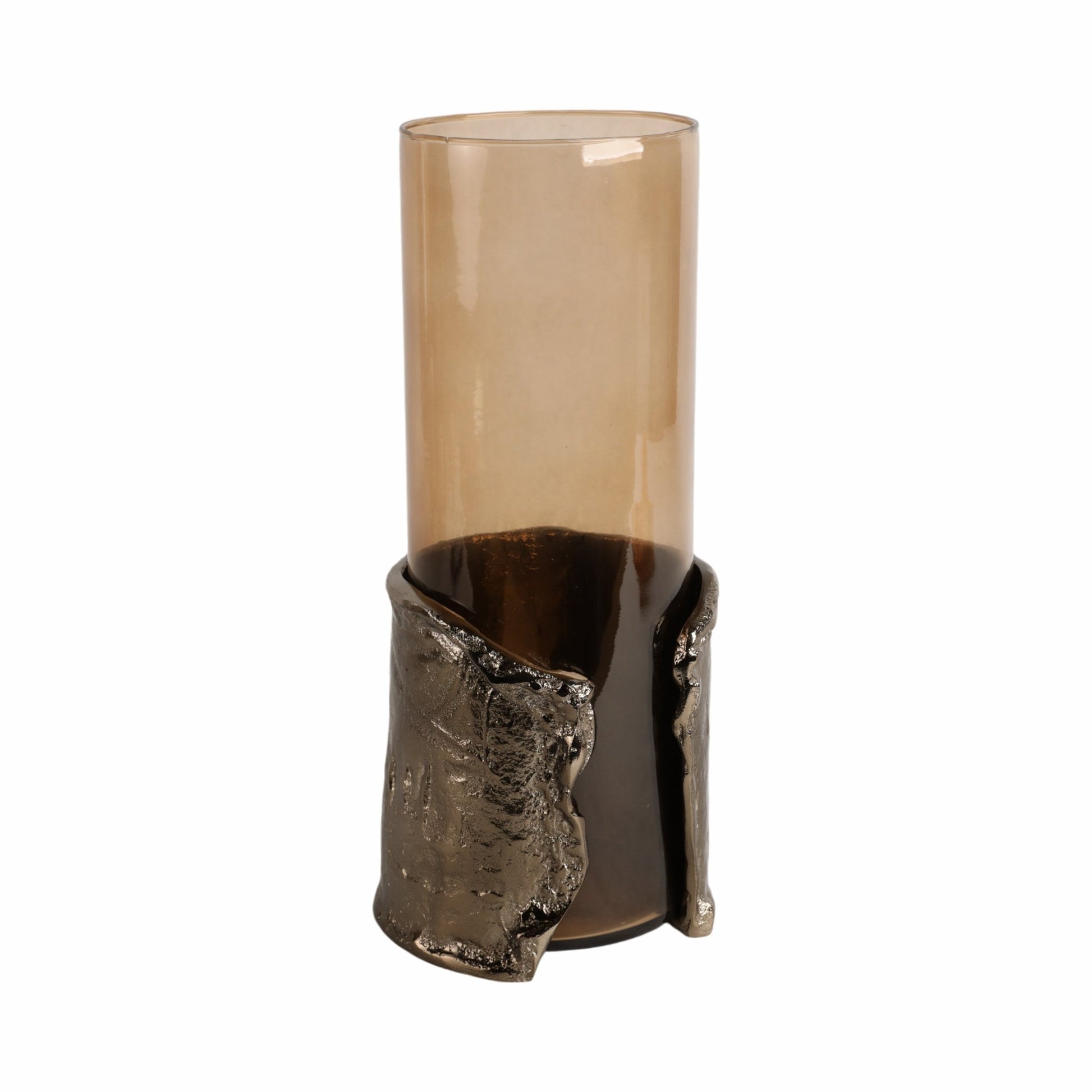 15" MAPUTO LG CANDLE HOLDER GLASS, BROWN Candle Holders| Sagebrook Home
