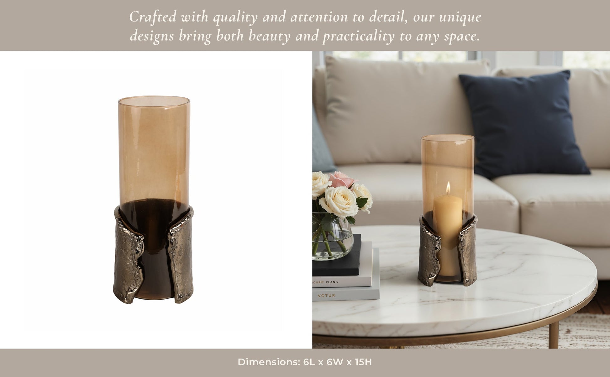 15" MAPUTO LG CANDLE HOLDER GLASS, BROWN Candle Holders| Sagebrook Home