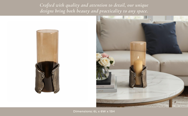 15" MAPUTO LG CANDLE HOLDER GLASS, BROWN - Al Rugaib Furniture