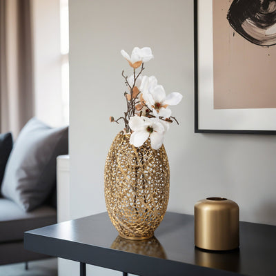 15" Meadow Metal Urn Shape Vase, Gold - Al Rugaib Furniture