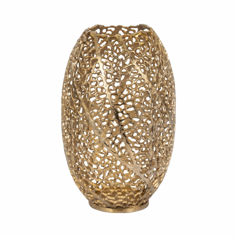 15" Meadow Metal Urn Shape Vase, Gold - Al Rugaib Furniture