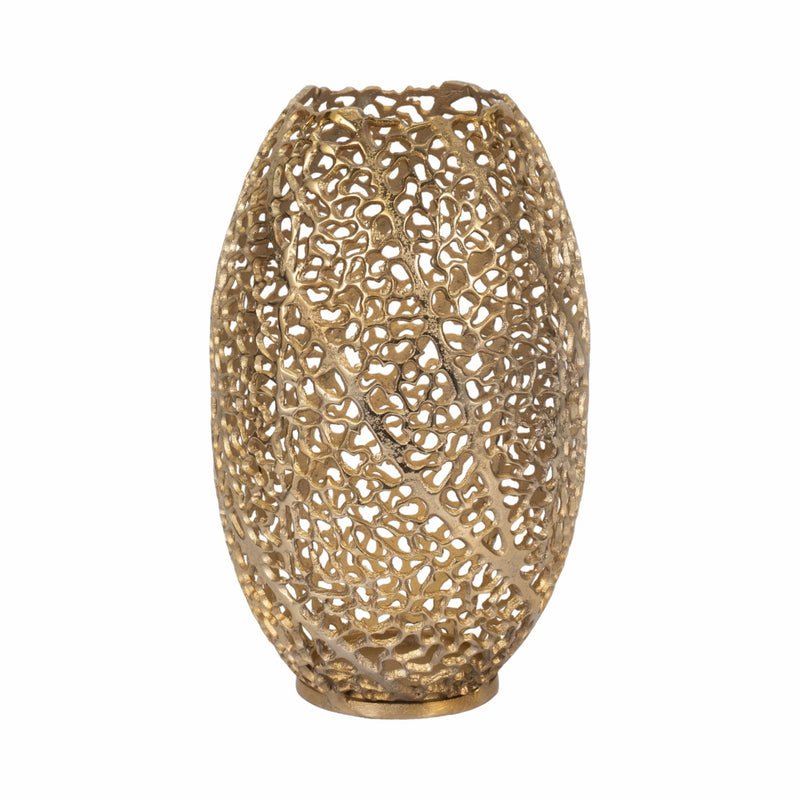 15" Meadow Metal Urn Shape Vase, Gold - Al Rugaib Furniture
