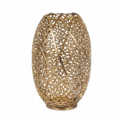 15" Meadow Metal Urn Shape Vase, Gold - Al Rugaib Furniture