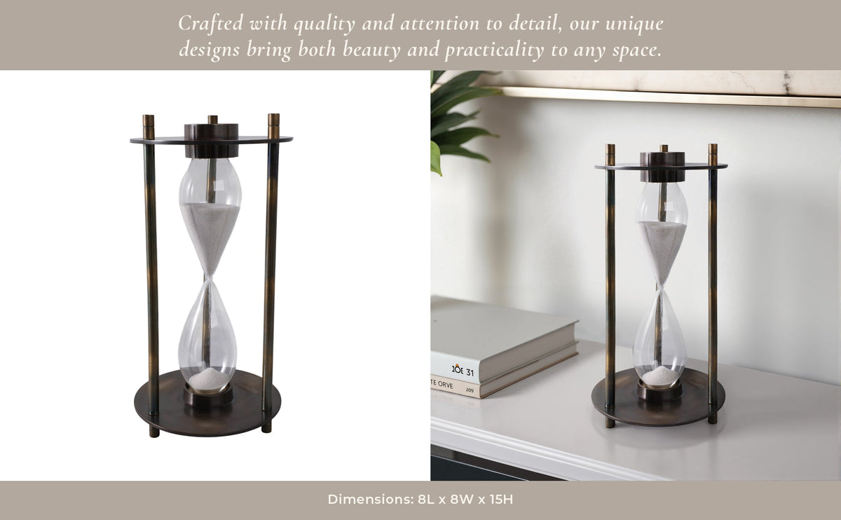 15" PERTH BRONZE ALUMINUM COMPASS HOURGLASS Table Decors| Sagebrook Home