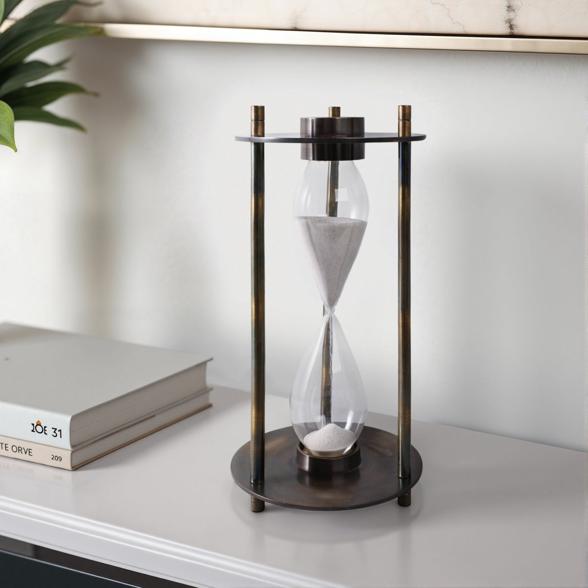 15" PERTH BRONZE ALUMINUM COMPASS HOURGLASS Table Decors| Sagebrook Home