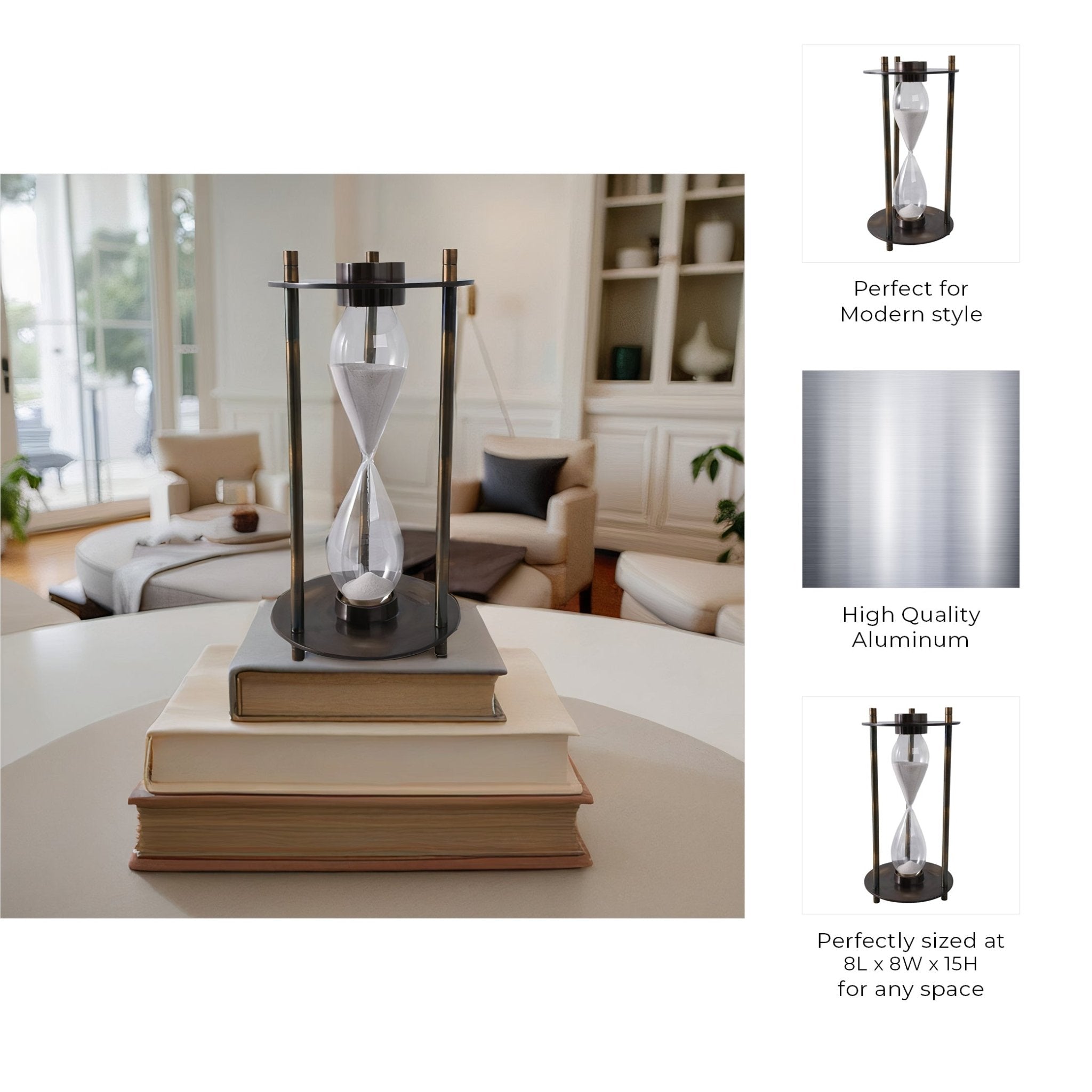 15" PERTH BRONZE ALUMINUM COMPASS HOURGLASS Table Decors| Sagebrook Home