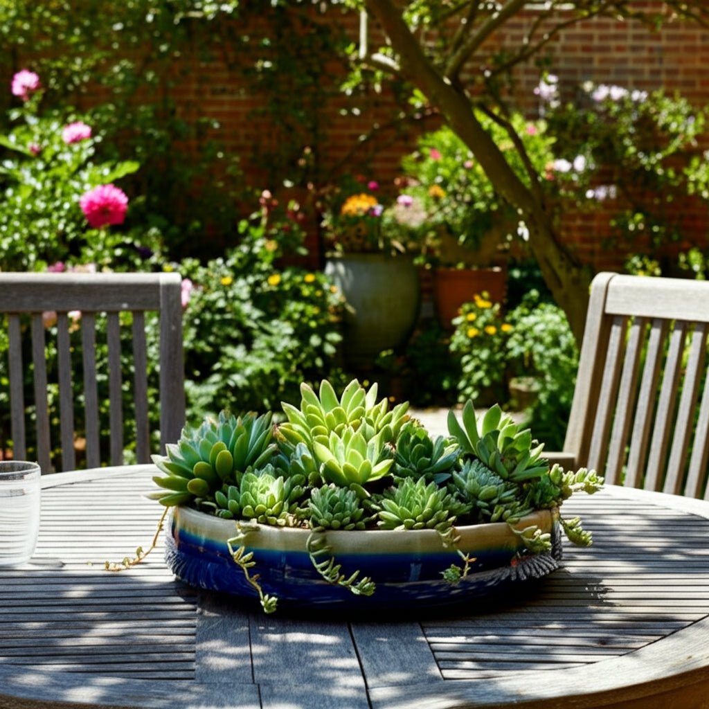 15" Reactive Succulent Planter Bowl, Blue/white Planter| Sagebrook Home