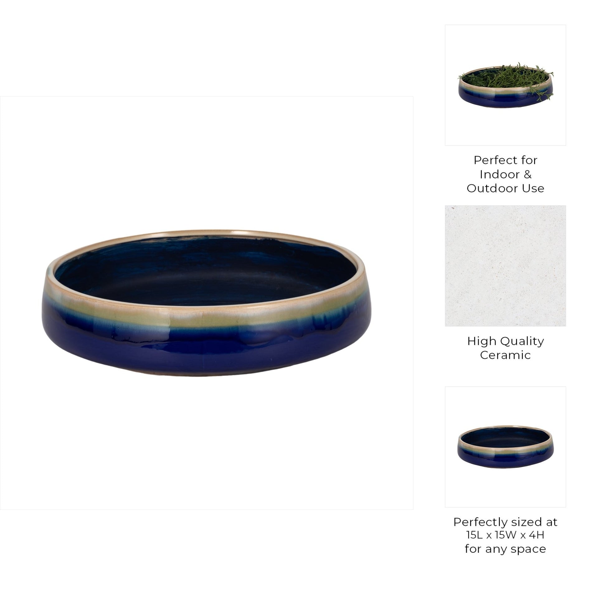 15" Reactive Succulent Planter Bowl, Blue/white Planter| Sagebrook Home