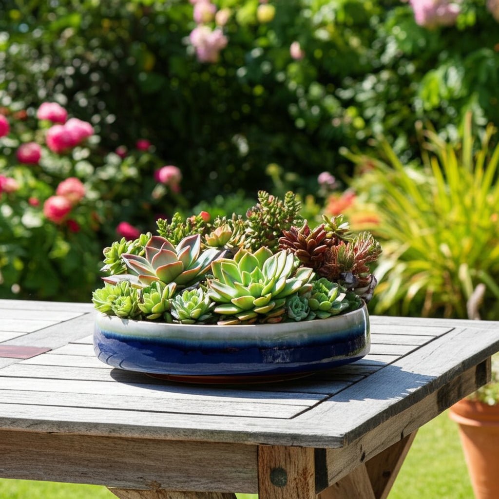 15" Reactive Succulent Planter Bowl, Blue/white Planter| Sagebrook Home