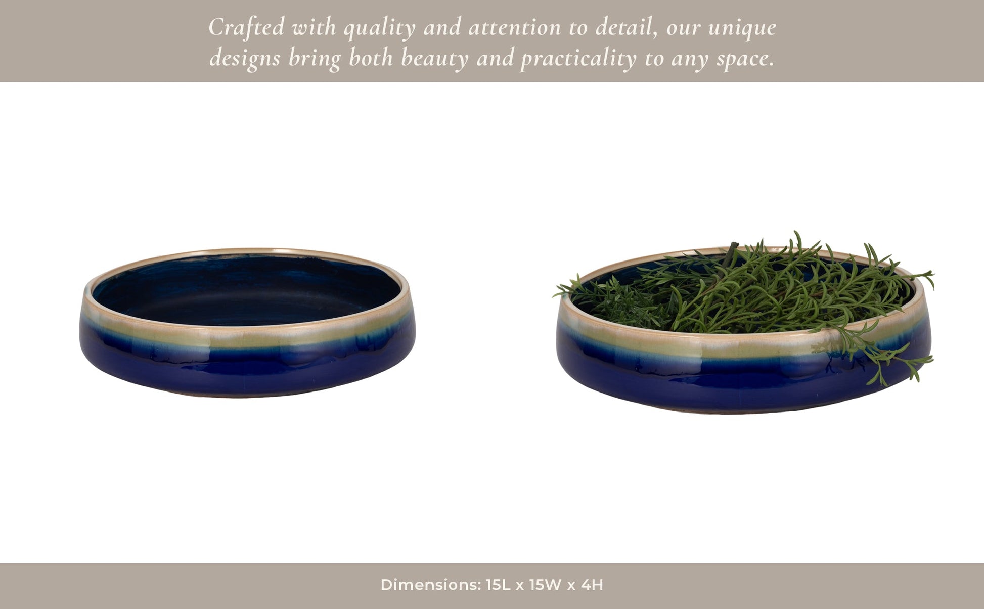 15" Reactive Succulent Planter Bowl, Blue/white Planter| Sagebrook Home