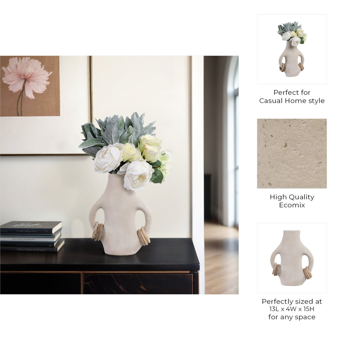 15" SAMIRAH LARGE VASE W/ WOOD RINGS, BRWN/WHT WSH Vases and Jars| Sagebrook Home