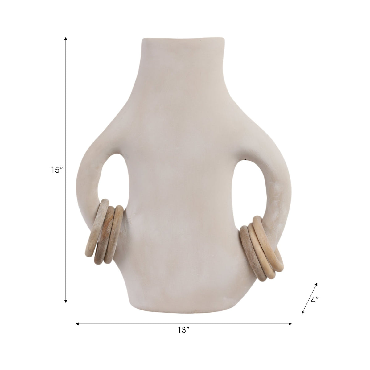 15" SAMIRAH LARGE VASE W/ WOOD RINGS, BRWN/WHT WSH Vases and Jars| Sagebrook Home