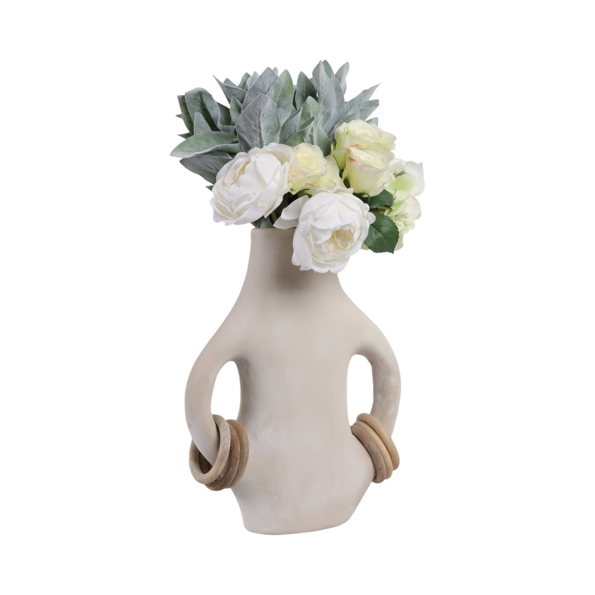 15" SAMIRAH LARGE VASE W/ WOOD RINGS, BRWN/WHT WSH Vases and Jars| Sagebrook Home